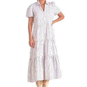 Elan - White dress with light gray stripes